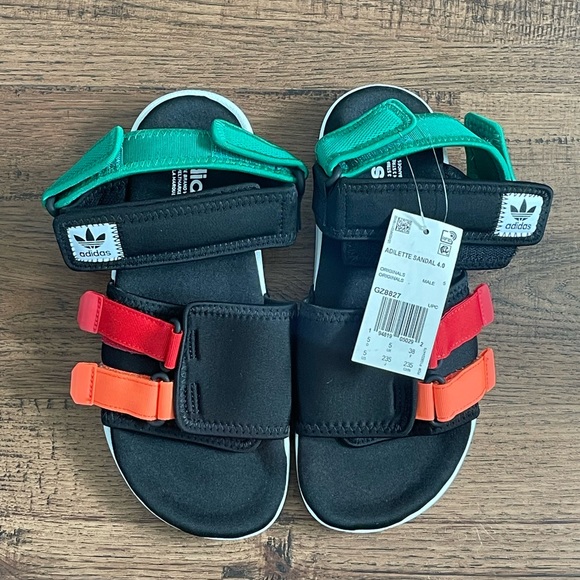 Adidas Adilette Sandals 4.0 ‘Black Red Orange Green’ (size mens 6/wmns 7) - Picture 3 of 10